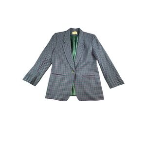 Vintage 80s Women's Size 12 Pendleton Wool Houndstooth Blazer Purple‎ Green